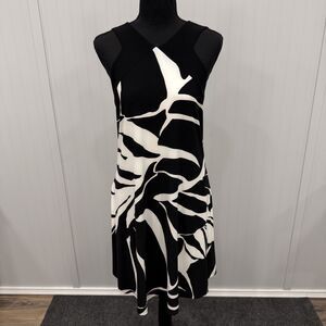 Lauren Ralph Lauren Women's Size 12 Black/Ivory Sleeveless A-Line Midi Dress